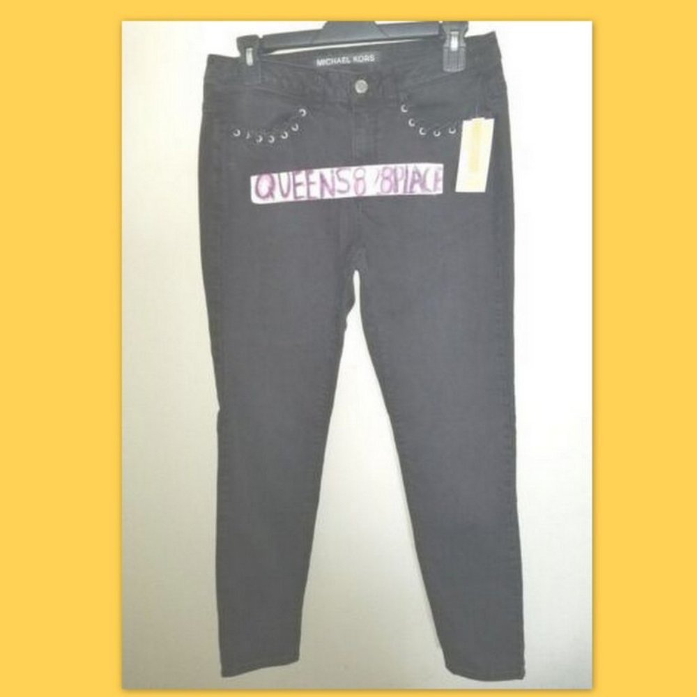 ⬇⬇⬇⬇⬇⬇  NWT Michael Kors 6 Black Skinny braided Jeans - Picture 2 of 8